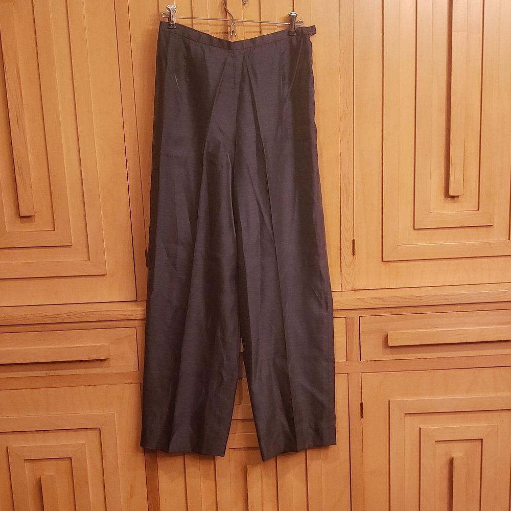 Giorgio Armani Le Collezioni dark charcoal silk blend wide leg pants